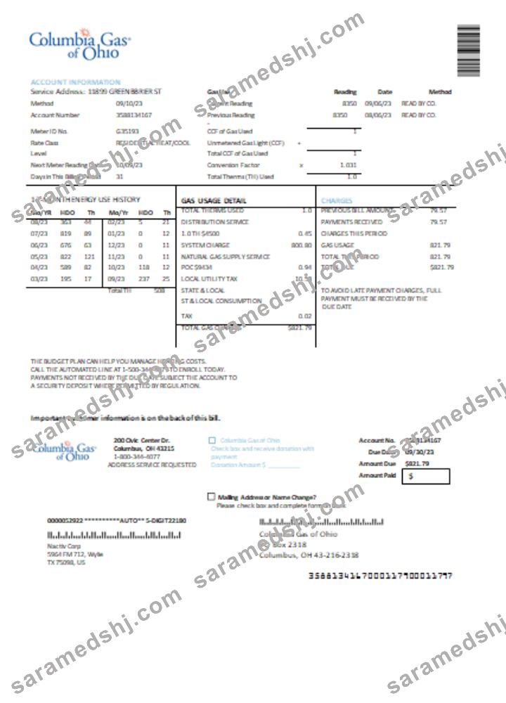 Columbia Gas of Ohio utility business bill, SCR